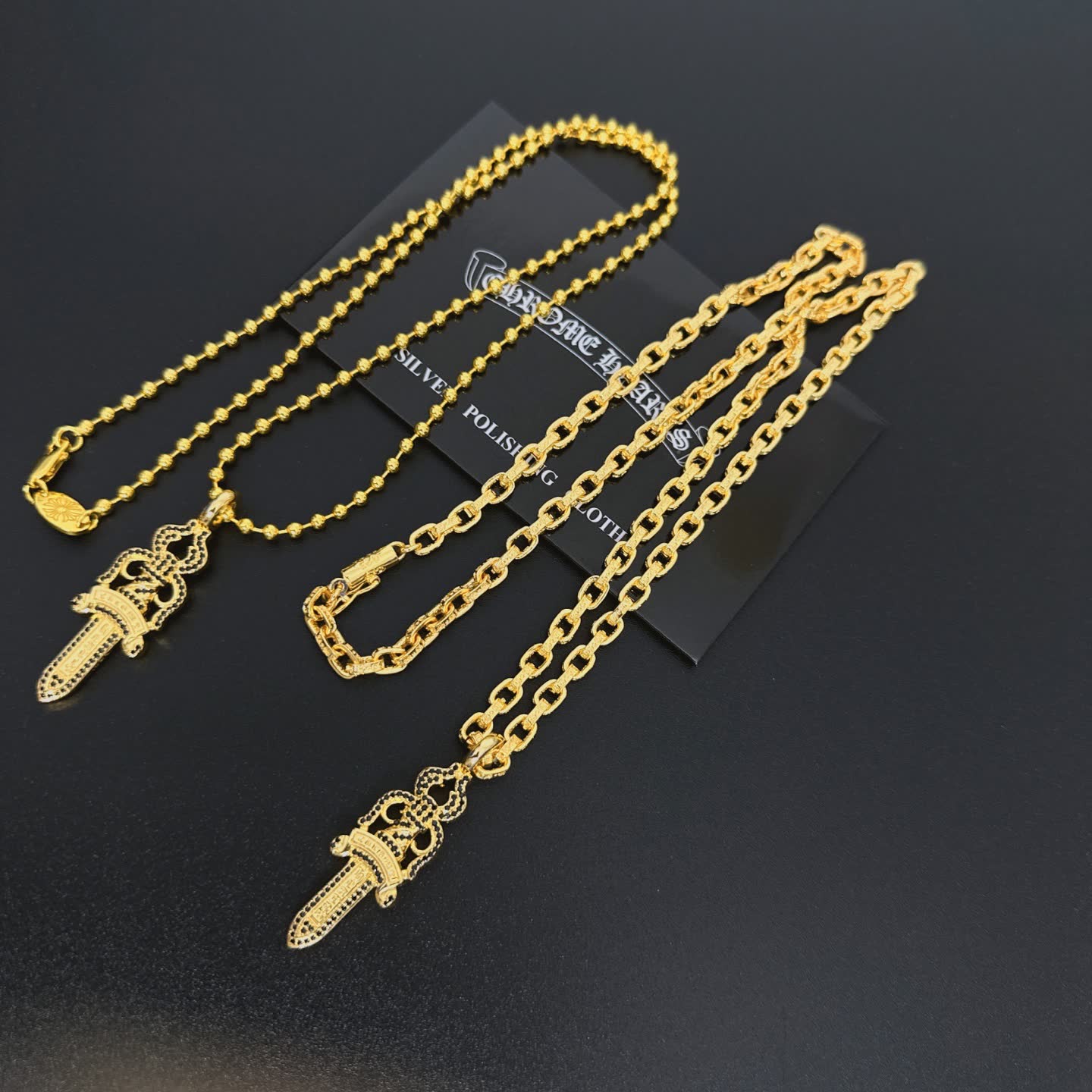 Chrome Hearts Gold-Plated Dagger Pendant Necklace